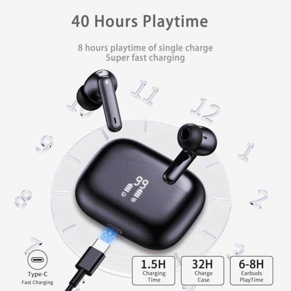 Wireless Earbuds, Bluetooth 5.3 Headphones in Ear with HiFi Stereo Deep Bass, 40H Playtime Wireless Earphones mit 4 ENC Noise Cancelling Mic, IP7 Waterproof Bluetooth Earbuds, LED Display, Fast Charge - Image 6