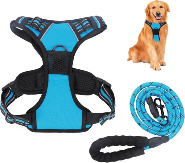 SuerZaro Dog Harness Large Dog, No Pull Dog Lead and Dog Harness Set, Reflective Vest Adjustable Harness with Thickened Padded Vest for Medium and Large Dogs - Image 2