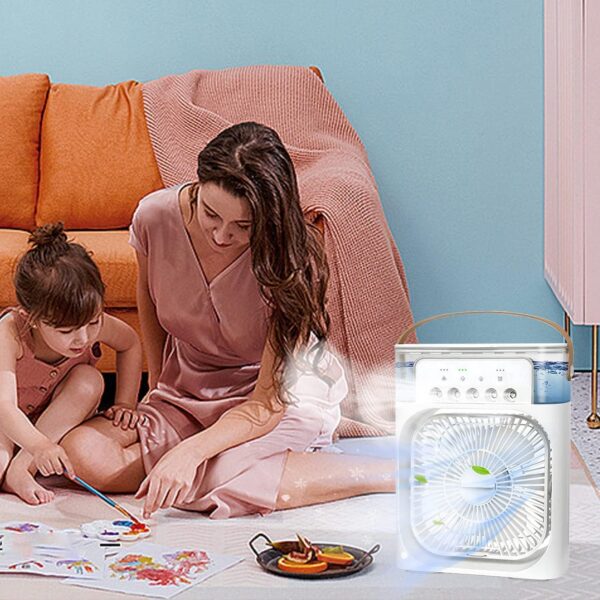 Portable Air Conditioner Fan, 4 in 1 Personal Mini Cooling Fan with Water Mist Spray, 3 Speeds Evaporative Air Cooler Small Aircon Humidifier Water Fan Spray Mist Desk Fan for Home Office Room (White) - Image 6