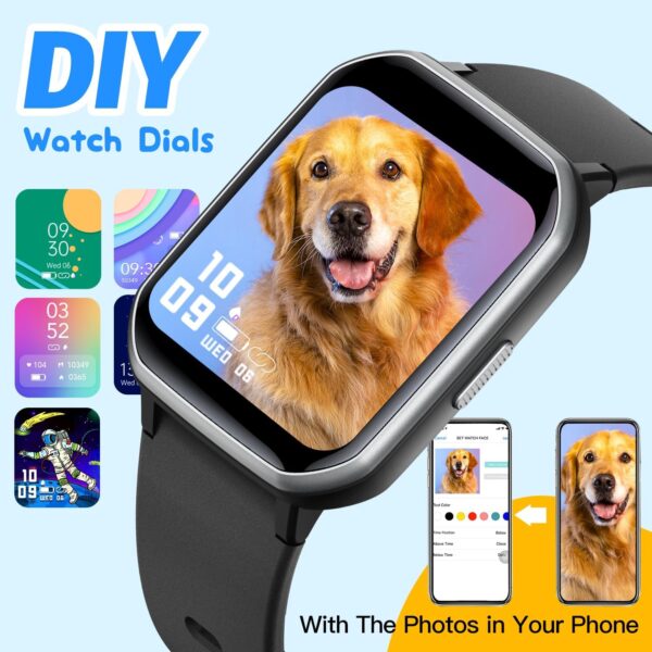 Kids Smart Watch for Boys,IP68 Waterproof Kids Fitness Tracker Watch with 1.5 Inch DIY Face,Heart Rate Sleep Monitor,19 Sport Modes,Calories Counter,Alarm Clock,Great Gifts for Children 6+ (Black) - Image 3