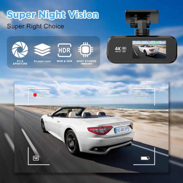 DYNACAM Dash Cam Front and Rear 4K+1080P, WiFi Dash Cam Free 64GB Card, G-Sensor, Car Camera 24H Parking Mode, Super Night Vision Dashcam, B-T26 Car on-dash Support 256GB Max - Image 6