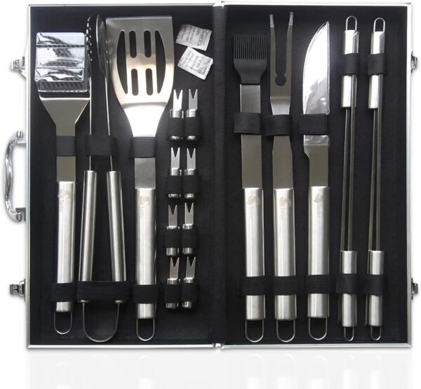 BBQ Tools Set - 18pcs Heavy Duty Stainless Steel BBQ Accessories - Outdoor Camping Accessories BBQ Tool Set with Storage Case - Complete BBQ Grill Utensil Set - Image 3