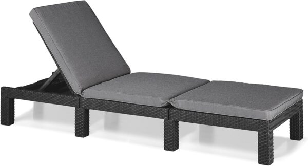 Allibert by Keter Daytona Deluxe Outdoor Garden Sun lounger - Graphite with Grey Cushions - Image 2