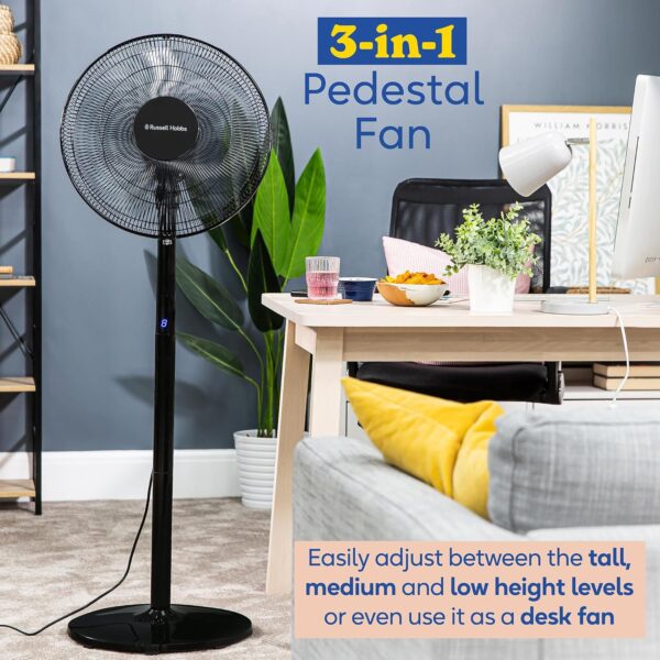 Russell Hobbs Tower Fan in Black - 3 in 1 Pedestal Fan with LED Display & Remote, 1.3m Height, 8 Speed Settings, Oscillating, 48W, 2 Year Guarantee - Image 4