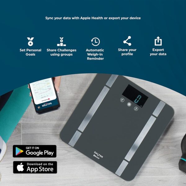Salter Smart Bathroom Scale – Digital Body Weight Scale, Personal Scale, Measures Body Weight, Fat, Water, Muscle Mass, Bone Mass, BMI and BMR, 8 User, Bluetooth/App Connectivity, SA00432FEU6 - Image 8