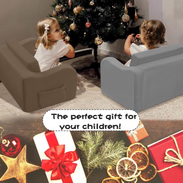 MeMoreCool Kids Couch, Folding Kids Sofa Bed, Flip Out Toddler Armchair Sofa, Baby Lounger Chair to Convertible Couch for Boys Girls, Comfy Foam Child Chair Pull Out Couch for Playroom, Brown - Image 9
