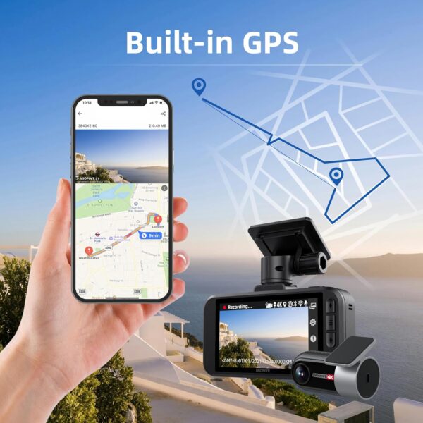 Dash Cam Front Rear, 4K Front + 4K Rear Full HD Dash Camera for Cars Built-in Wi-Fi Bluetooth GPS with 64GB SD Card, 3.0” IPS Screen with App Control, G-Sensor, HDR, Night Vision, 24H Parking Mode - Image 6