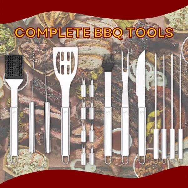 BBQ Tools Set - 18pcs Heavy Duty Stainless Steel BBQ Accessories - Outdoor Camping Accessories BBQ Tool Set with Storage Case - Complete BBQ Grill Utensil Set - Image 6