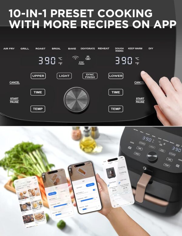 Midea Vertical Dual Zone Air Fryer Oven, 11L, 2 Drawers, Visible Window, Max Crisp, Oil Free & Low Fat, 10-in-1 Functions, Smart Sync Finish, Works with Alexa, Wi-Fi, App Recipes, 2400W - Image 5