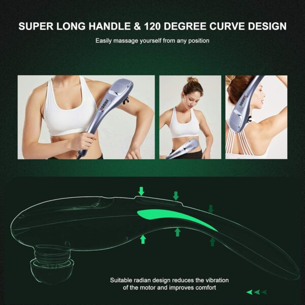 Handheld Deep Tissue Massager for Neck, Shoulders, Waist, Legs - 3600 RPM Powerful Motor With 5 Interchangeable Nodes & 5 Speeds - Knotty Muscle & Spasm Relief - Image 4