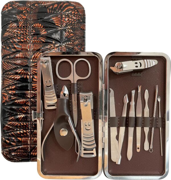 Stainless Steel 12 Pcs Manicure Pedicure Set - Nail Clippers, Nail Care Kit - Grooming Kit Tools - Pocket Travel Set- Gift with Luxurious case for Men & Women - Image 2