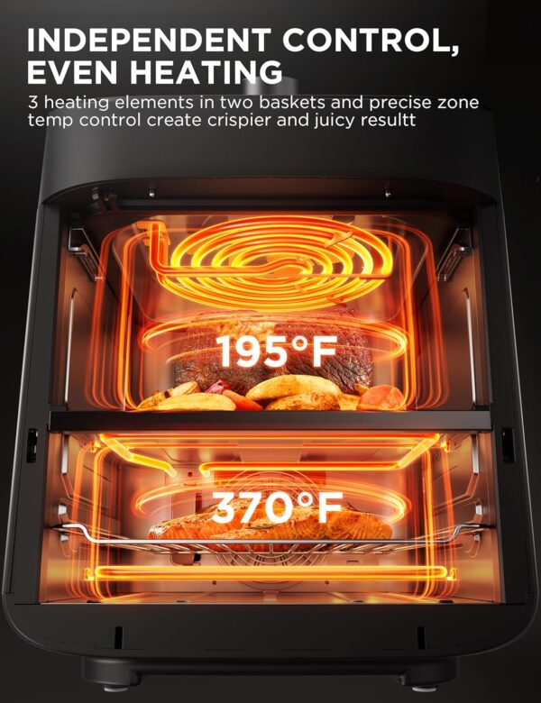 Midea Vertical Dual Zone Air Fryer Oven, 11L, 2 Drawers, Visible Window, Max Crisp, Oil Free & Low Fat, 10-in-1 Functions, Smart Sync Finish, Works with Alexa, Wi-Fi, App Recipes, 2400W - Image 6