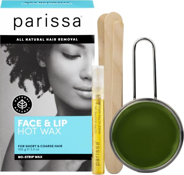 Parissa Face & Lip Hot Wax Kit | No-Strip, Salon-Strength Hair Removal for Short & Coarse Hair, Sensitive Skin - Natural At-Home Waxing Kit - 100g Hard Wax + 5ml Soothe Oil + 3 Spatulas - Image 2