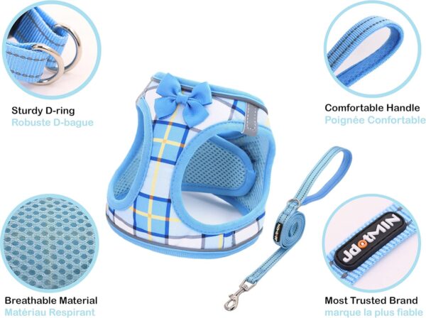 JdotMIN Plaid Dog Harness and Leash Set, Extra-Small/Small to Medium Dog and Cat Vest Harness No Pull, Escape Proof, For Walking Puppy and Kitten, For Travel and Car (Blue, XXS) - Image 3