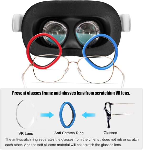 AMVR Glasses Spacer for Quest 3s/Quest 2/Quest 1/Rift S/Go, Lens Protector Accessories Myopia Glasses from Scratching VR Headset Lens (Black + Red&Blue)(NOT FOR Q3) - Image 5