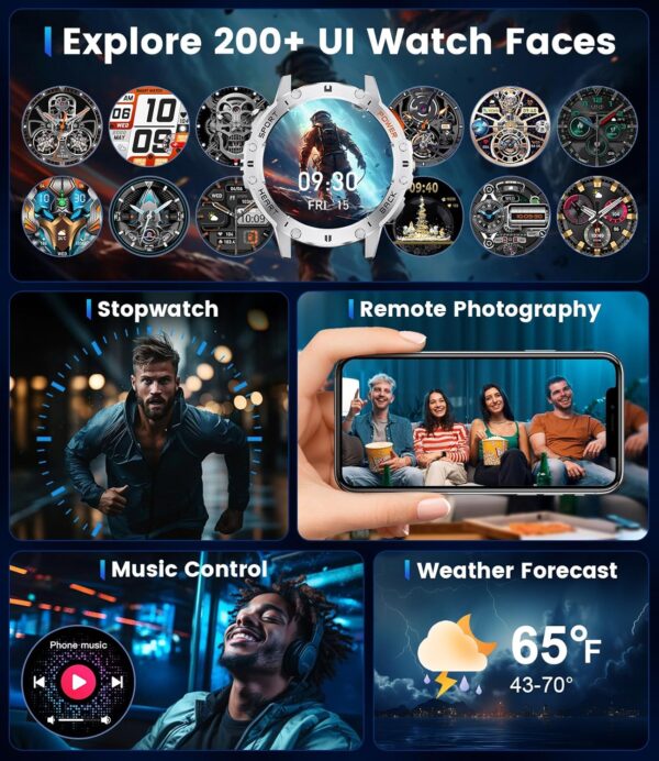 FOXBOX Smart Watch for Men,1.43’’AMOLED Military Smartwatch with Flashlight Answer/Make Calls,Blood Pressure Calorie Sleep Heart Rate Monitor, 110+ Sports Modes Smartwatches Android iOS Silvery - Image 6