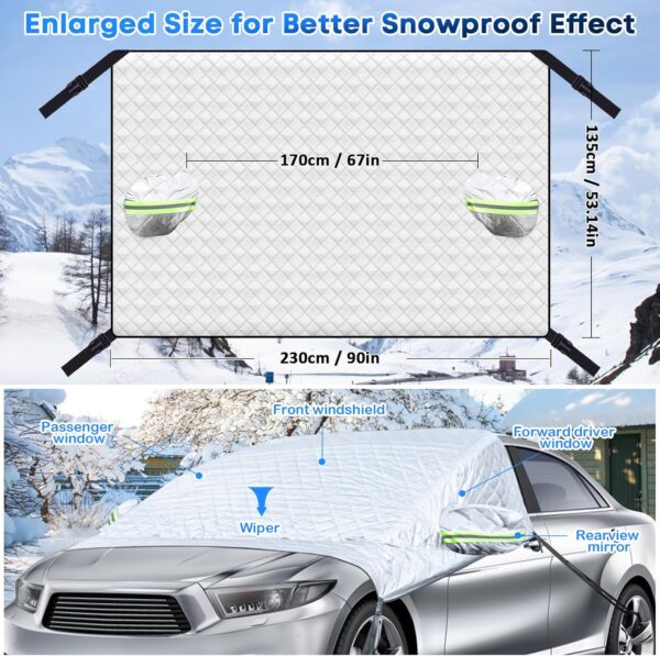 SelfTek Car Windscreen Cover for Winter, Large Car Frost Windscreen Cover with Rearview Mirror and Side Windows Cover Waterproof Windshield Cover for Ice and Snow Fits Most Cars, SUVs - Image 3