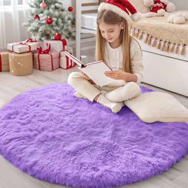 OLANLY Purple Round Rugs for Bedroom - Machine Washable, 4x4 Feet Circle Area Rugs for Living Room, Soft and Fluffy Shaggy Carpet for Teen Girls and Boys, Dorms, Nursery Rooms, Home Decor Aesthetic - Image 2