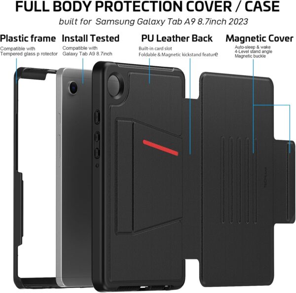 TECHGEAR Enduro Case For Samsung Galaxy Tab A9 8.7" (SM-X110 / SM-X115) Tough & Rugged Strong Magnetic & Flip Case [Auto Sleep/Wake] Drop Proof Cover with [Multi-Angle Stand] & Card Slot, Black - Image 9