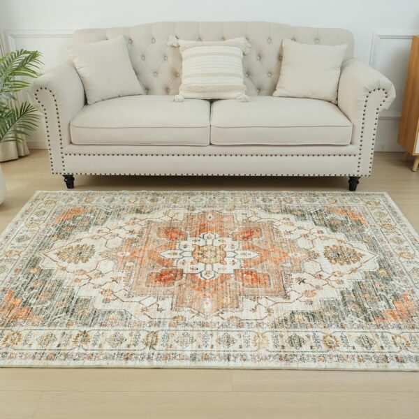 Xfrog Vintage Area Rug Large Machine Washable Rug Non-Slip Short Pile Floral Print Traditional Rug Carpet for Office Dining Living Room 160x230CM - Image 10