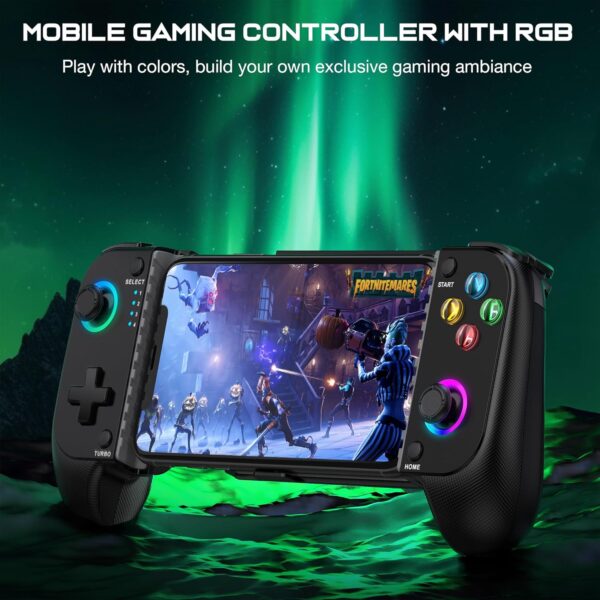 HASACOOL Mobile Gaming Controller for Android/iPhone,RGB Light Hall Effect Joystick Wireless Phone Controller-PS Remote Play/Xbox Cloud/Steam Link/GeForce Now/MFi Apple Arcade-Call of Duty,Roblox - Image 3