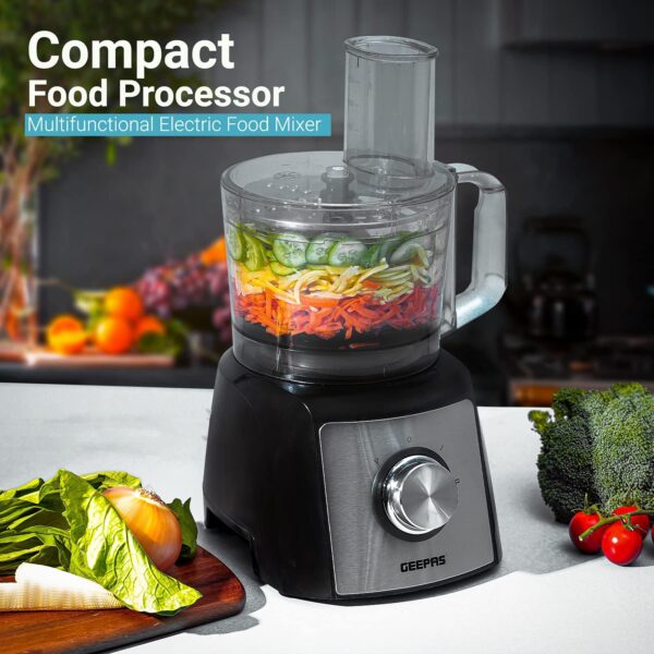 Geepas 1200W Compact Food Processor | Multifunctional Electric Food Mixer with Chopper Knead Dough Shredder Slicing Grating & Emulsifying disc, 2 Speed with Pulse Control | 1.5L, 2 Years Warranty - Image 7