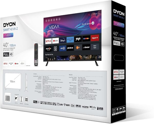 DYON Smart 40 VX-2 Full HD TV, Triple HD Tuner (DVB-C/-S2/-T2), App Store, Prime Video, Netflix, YouTube, DAZN, Disney+, Black - Image 8