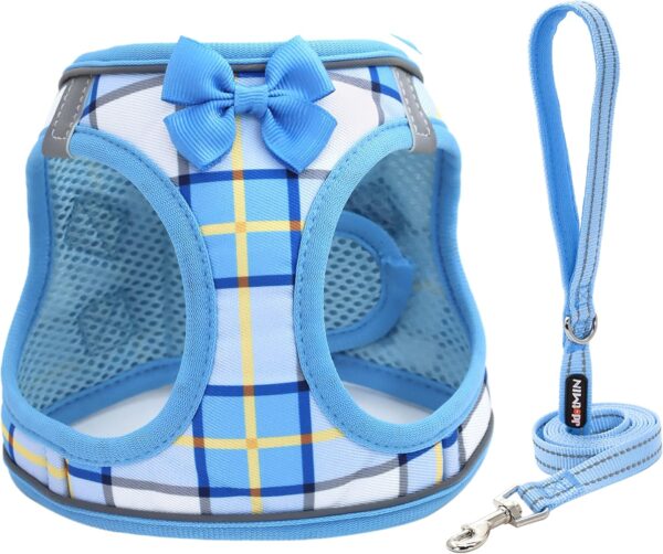 JdotMIN Plaid Dog Harness and Leash Set, Extra-Small/Small to Medium Dog and Cat Vest Harness No Pull, Escape Proof, For Walking Puppy and Kitten, For Travel and Car (Blue, XXS) - Image 2