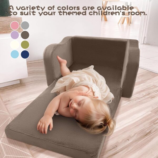MeMoreCool Kids Couch, Folding Kids Sofa Bed, Flip Out Toddler Armchair Sofa, Baby Lounger Chair to Convertible Couch for Boys Girls, Comfy Foam Child Chair Pull Out Couch for Playroom, Brown - Image 6