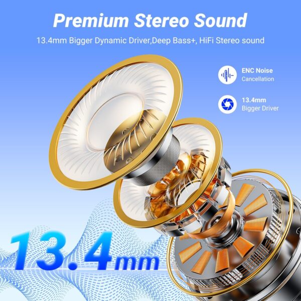 Wireless Earbuds Bluetooth 5.3 Headphones in Ear with 4 ENC Noise Cancelling Mic 2025 New Ear buds 42h Playtime HiFi Stereo Deep Bass Earphones LED Display Bluetooth Earbuds IP6 Waterproof USB-C Black - Image 3