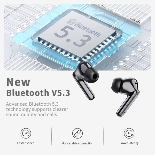 Wireless Earbuds, Bluetooth 5.3 Headphones in Ear with HiFi Stereo Deep Bass, 40H Playtime Wireless Earphones mit 4 ENC Noise Cancelling Mic, IP7 Waterproof Bluetooth Earbuds, LED Display, Fast Charge - Image 3