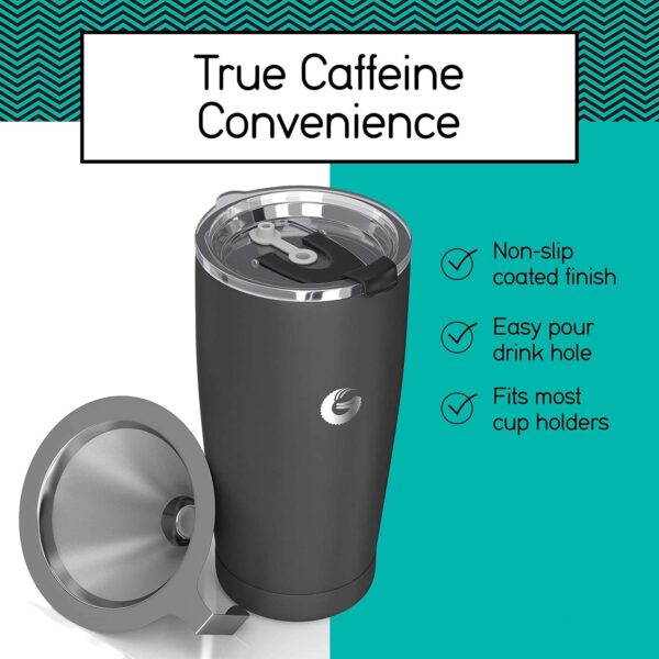 Coffee Gator Insulated Coffee Cup with Paperless Filter, All-in-One Hand Drip Coffee Maker with Filter, Thermal Stainless Steel Travel Cup for Hot Drinks - 585ml / 20oz (Sliver) - Image 6