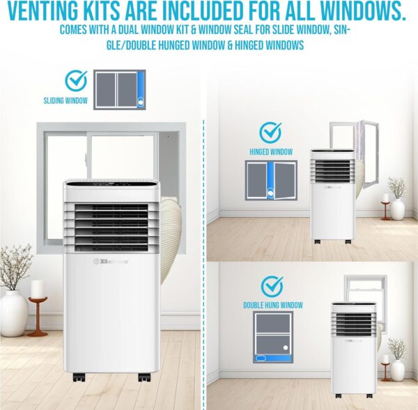Belaco Portable Air Conditioner, 9000 BTU 4-in-1, Air Conditioning Unit, Fan & Cooling, Dehumidifier, Remote control with 24Hr Timer, Dual Window kit Included with Class A Energy Efficiency Rating - Image 4