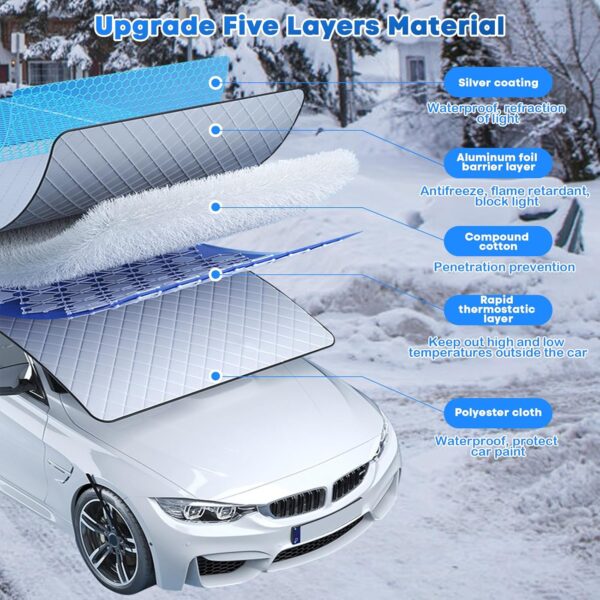 SelfTek Car Windscreen Cover for Winter, Large Car Frost Windscreen Cover with Rearview Mirror and Side Windows Cover Waterproof Windshield Cover for Ice and Snow Fits Most Cars, SUVs - Image 4