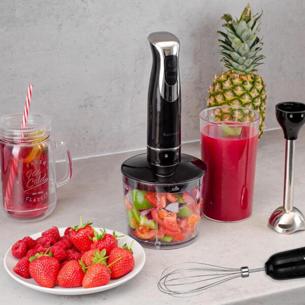 Innoteck Kitchen Pro Hand Blender with Chopping Bowl, Whisk and Measure Up - Powerful 600W, 2 Speeds, 500ml Chopper Bowl - Food Processor - Splashproof & Easy to Clean - Immersion Mixer - Black - Image 4