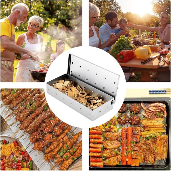 Xiciki BBQ Smoker Box for Wood Chips, Charcoal BBQ Grill Stainless Steel Accessories, Perfect for Camping BBQ, Enhances Flavor for Barbecues, Universal Fit for Gas, Electric and Charcoal Grilling. - Image 8