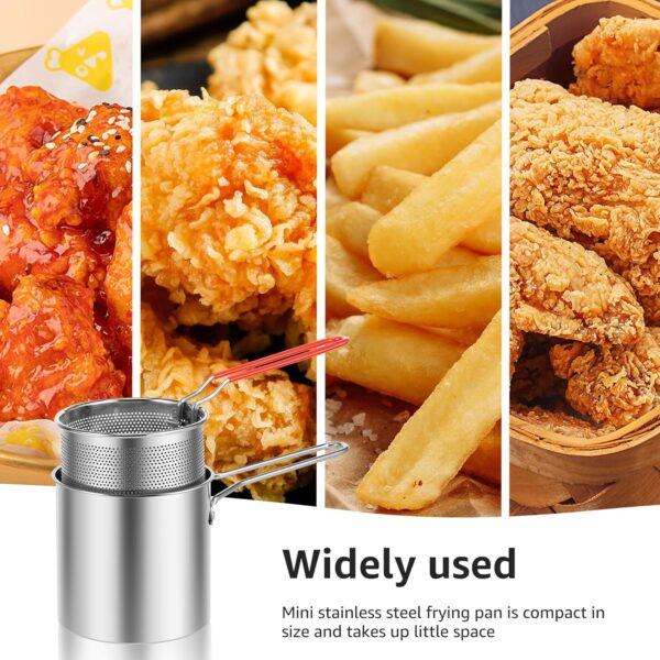 Deep Fryer with Basket 304 Stainless Steel Deep Fryer Pot with Strainer Basket 1200ml Mini Deep Oil Fryer with Handle Multifunctional Kitchen Gadgets Small Fryer Pan for Tempura Chips Fish Chicken(A) - Image 6