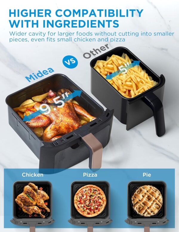 Midea Vertical Dual Zone Air Fryer Oven, 11L, 2 Drawers, Visible Window, Max Crisp, Oil Free & Low Fat, 10-in-1 Functions, Smart Sync Finish, Works with Alexa, Wi-Fi, App Recipes, 2400W - Image 4