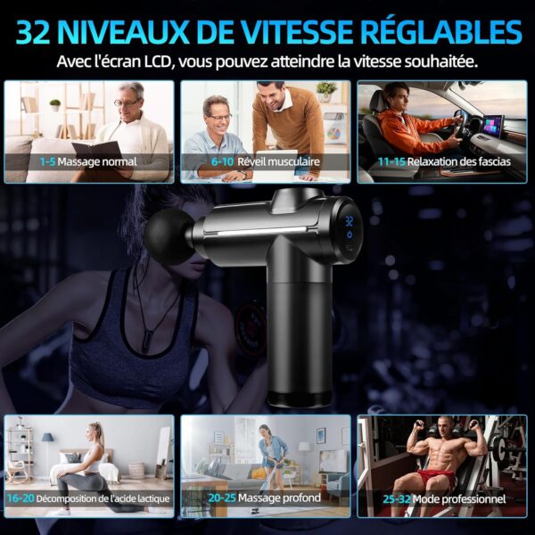 Massage Gun Deep Tissue, Mini Muscle Percussion Massager 32 Gear Adjustment Massagers with LCD Touch Screen 8 Heads for Shoulder Body Back, Black - Image 4