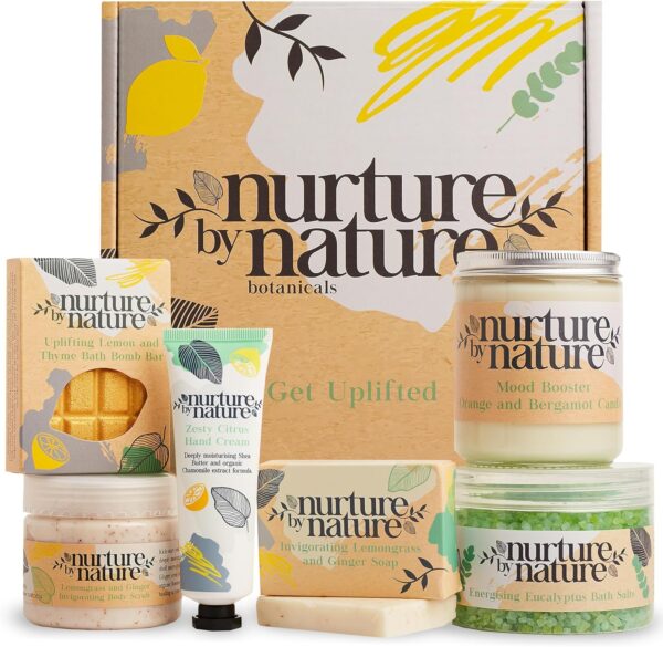 Nurture by Nature Relax & Uplift Pamper Gifts for Women - Mothers Day Gifts, Spa Gift Set Self Care Kit, Bath Salts, Bath Bombs, Cruelty Free Bath Sets, Mothers Day Hamper, Relaxation Gifts for Women - Image 2
