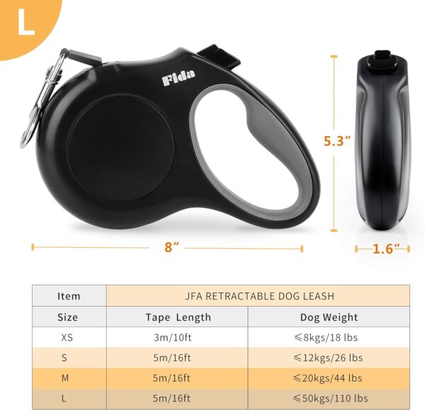 Fida Retractable Dog Lead, 5m Heavy Duty Pet Walking Leash for Medium/Large Dog up to 50kg, Tangle Free. One-Hand Brake (Large, Black) - Image 8
