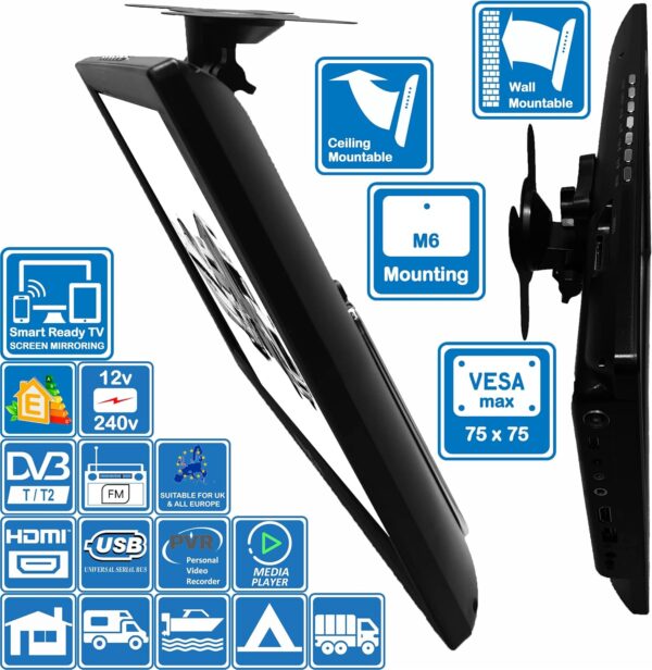 Unispectra ® 16 inch LED 240v (volt) 12v TV Screen Share Freeview & FM Tuner, USB. 12V TVs for Motorhomes, Campervan, Caravan TV, Camping, Truck, Lorry, Van, Boat, Kitchen, Bedroom - Image 7