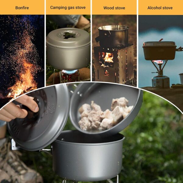 Bulin 20/13/9/7/3 PCS Camping Cookware Mess Kit, Nonstick Lightweight Backpacking Cooking Set, Outdoor Cook Gear for Family Hiking, Picnic(Kettle, Pot, Frying Pan, Bowls, Plates, Spoon) - Image 7