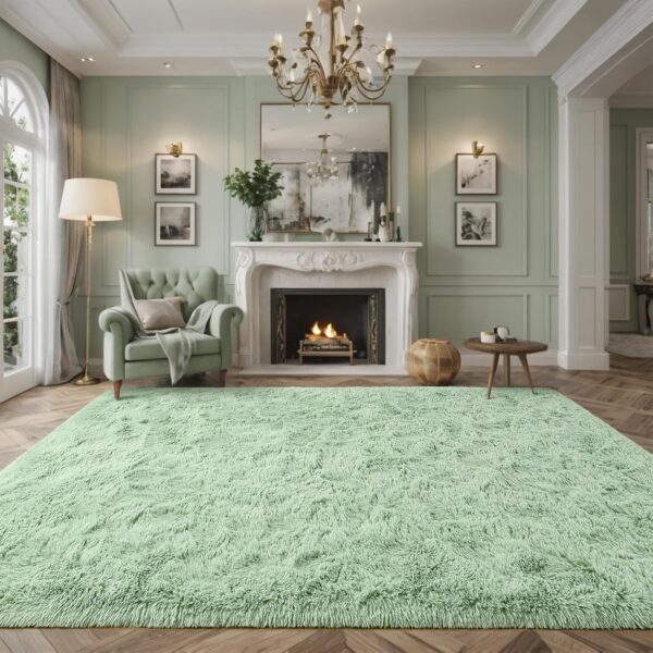 Nuttumico Fluffy Fuzzy Sage-Green Rugs for Bedroom, 8x10 Feet Soft Non Slip Plush Area Rug for Living Room, Kids Room, Indoor Modern Shaggy Rug for Nursery, Dorm, Home Decor - Image 2