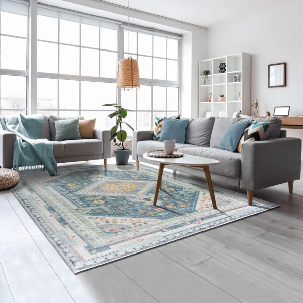 Vernal 170 cm X 240 cm Senglea Stone Blue, Yellow and Cream Machine Washable Rug | Traditional Vintage Floral Rug for Bedroom, Living Room, Kitchen, Dinning, Hallway, Entryway, Laundry & Kids Room - Image 3