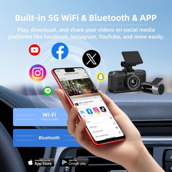 Dash Cam Front Rear, 4K Front + 4K Rear Full HD Dash Camera for Cars Built-in Wi-Fi Bluetooth GPS with 64GB SD Card, 3.0” IPS Screen with App Control, G-Sensor, HDR, Night Vision, 24H Parking Mode - Image 4