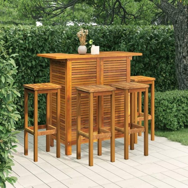 5 Piece Outdoor Bar Set Patio Dining Set with Solid Wood Acacia Furniture and Bar Stools - Image 2