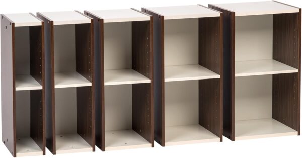 Iris Ohyama Bookcase / 2-Tier Cabinet / Space Saving Shelf, Modular, Adjustable Height 3.2 cm, Office, Living Room - Brown - Image 6