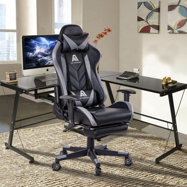 AA Products Gaming Chair High Back Ergonomic Computer Racing Chair Adjustable Office Chair with Footrest, Lumbar Support Swivel Chair - Grey - Image 8