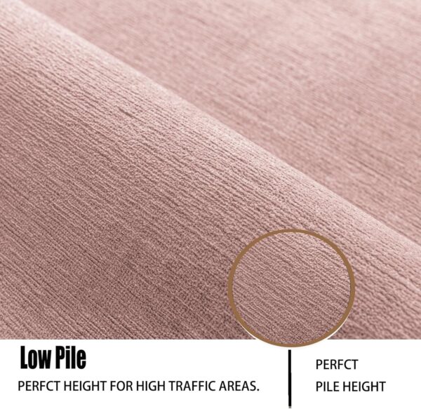 Ceneco Rugs Living Room,Pink Short Pile Rugs for Bedroom,Washable Rug for Office, Non Slip Area Rug for Indoor Lounge,Soft Low Pile Kitchen Carpet (Pink, 140×200cm) - Image 3